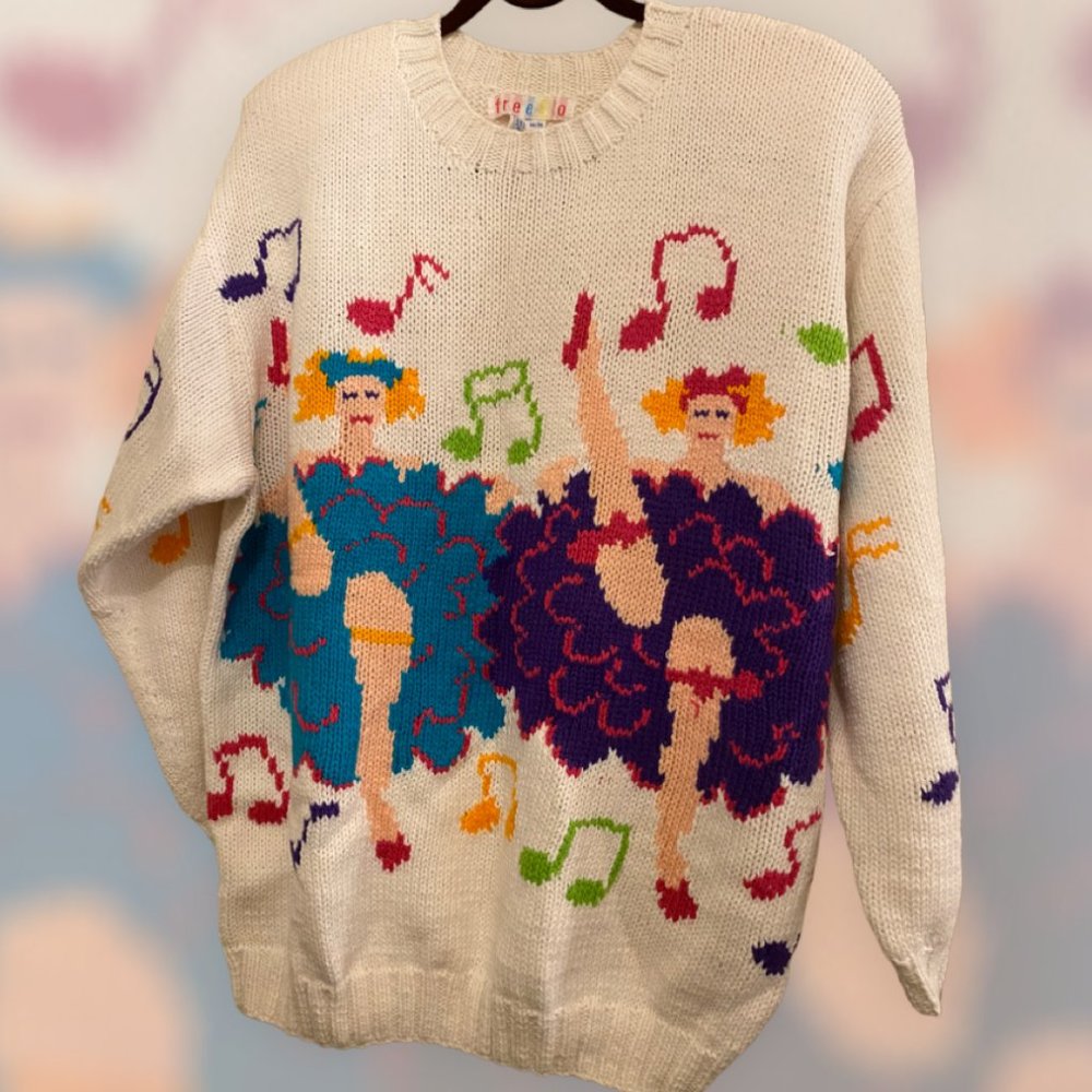Freego Vintage DANCE Front & Back Design Acrylic Knit Sweater